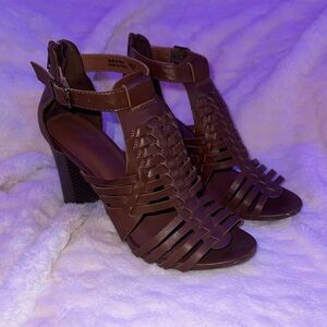 Brown Faux Leather Strappy Shoes